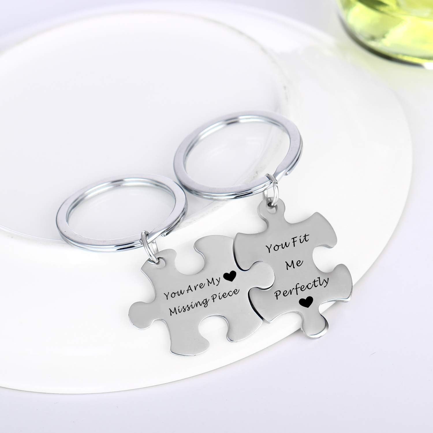 MADHAHEFU Couple Keyrings Boyfriend Girlfriend Gift Husband Keychain Valentine Day Gift Love Puzzle Jewellery (you're my missing piece) - Image 3