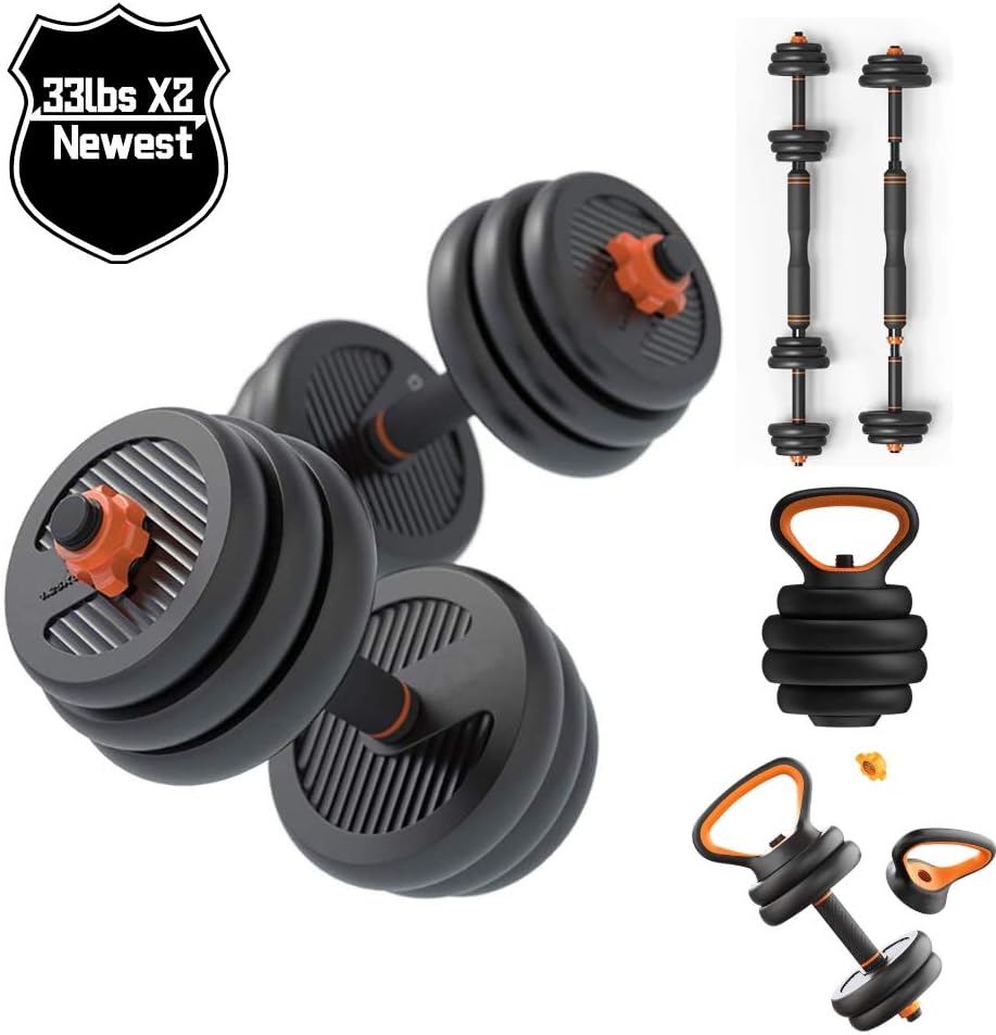 IRUI Adjustable Fitness Dumbbells Set, Free Weights Dumbbells with Connecting Rod Used As Barbell for Gym Work Out Home Training Suitable for Men and Women 33Lbs /15KG(2Pieces/Set)