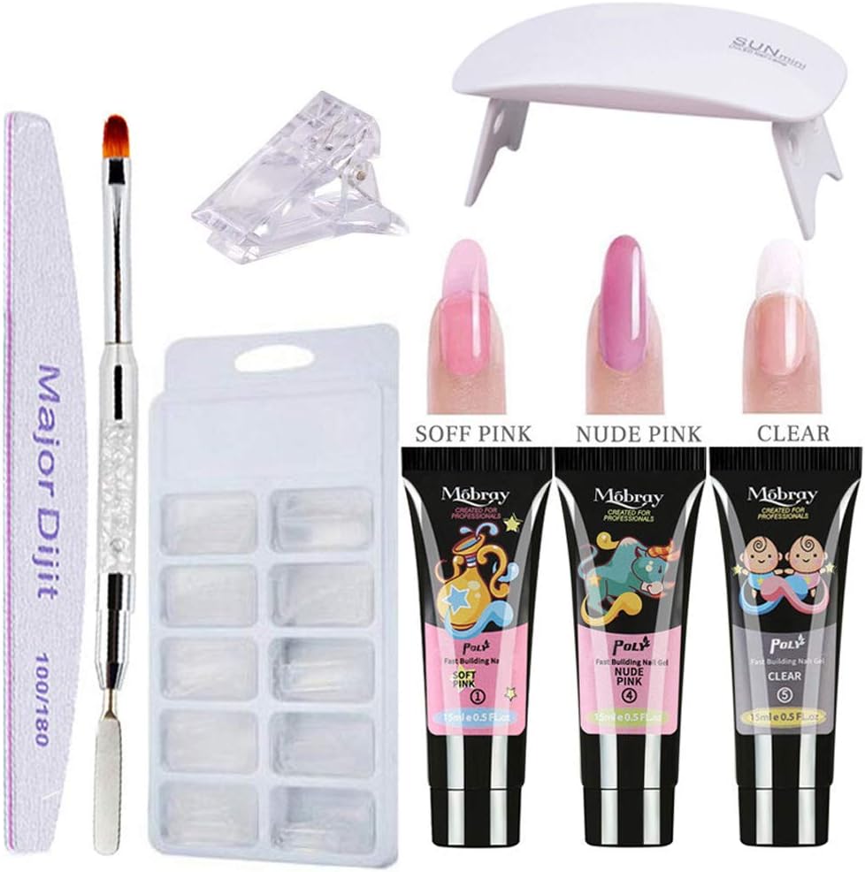 yunshuoa Poly Nail Extension Gel Kit 3 Nail Lamps False Nail Tips Kit Nail Extension Set LED Nail Dryer Nail polishing tools Curing Lamp Beginner Nail Tools