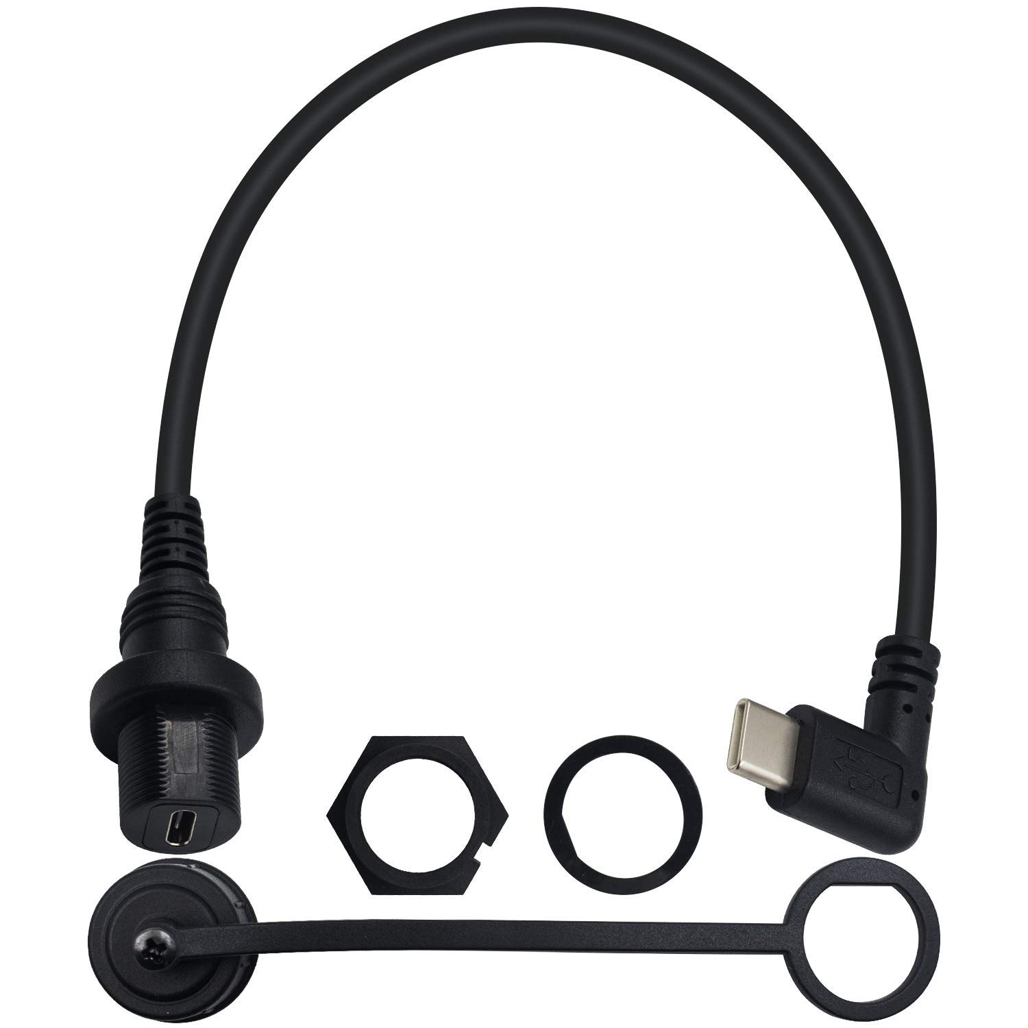 Duttek 90 Degree USB C Panel Mount Cable, Left &Right USB C Male to Female Mount Extension Cable for Car, Boat, Motorcycle, Truck Dashboard 30cm/12 Inch