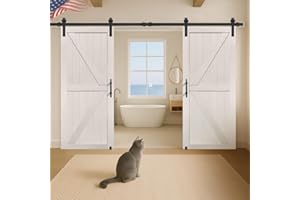 S&Z TOPHAND® 36in x 84in Double Sliding MDF Barn Door with 13FT Sliding Door Hardware Kit, Solid Slab Covered with Water-Proof PVC Surface, Simple DIY Assembly