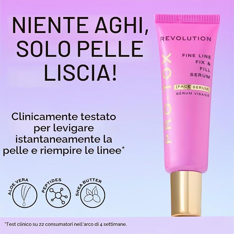 Revolution, Pro-tox siero viso levigante, con peptidi contro linee sottili e rughe, testato dermatologicamente, Vegan & Cruelty-Free, 30 g
