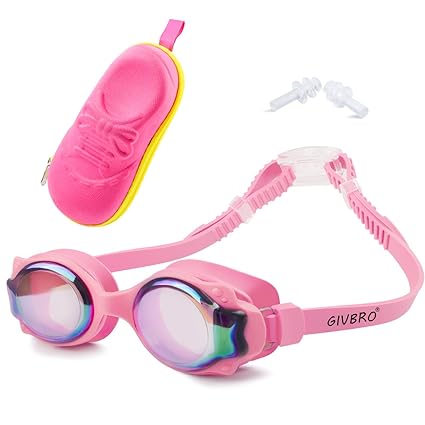 GIVBRO Schwimmbrille Kinder Anti-Beschlag 100% UV-Schutz- wasserdicht- Unisex Kinderschwimmbrillen Rutschfest lecksicher Tauc