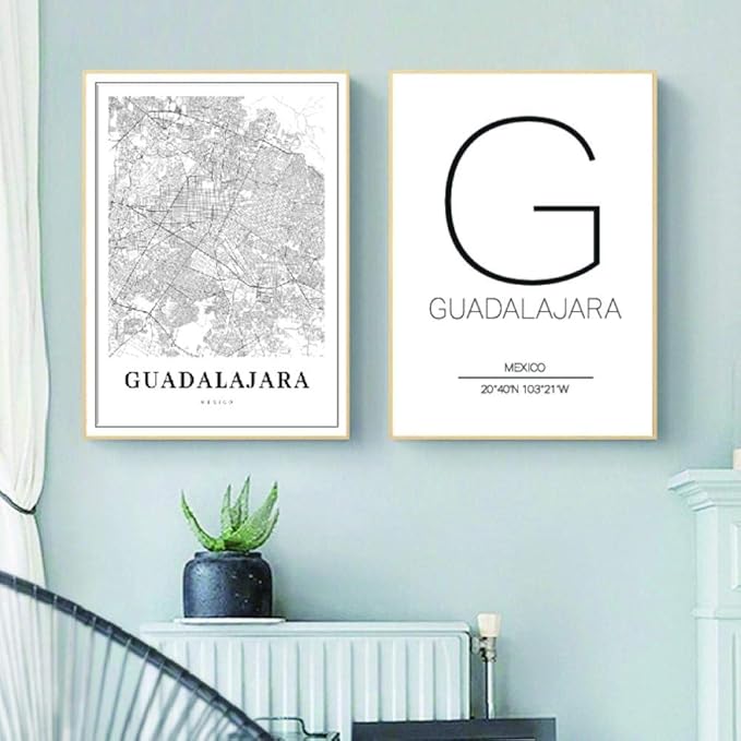 Amazon Com Muzimuzili Guadalajara Map Print Mexico Jalisco City Street Road Map Poster Canvas Painting Black White Picture Office Wall Art Decor 40x60cmx2pcs Unframed Posters Prints