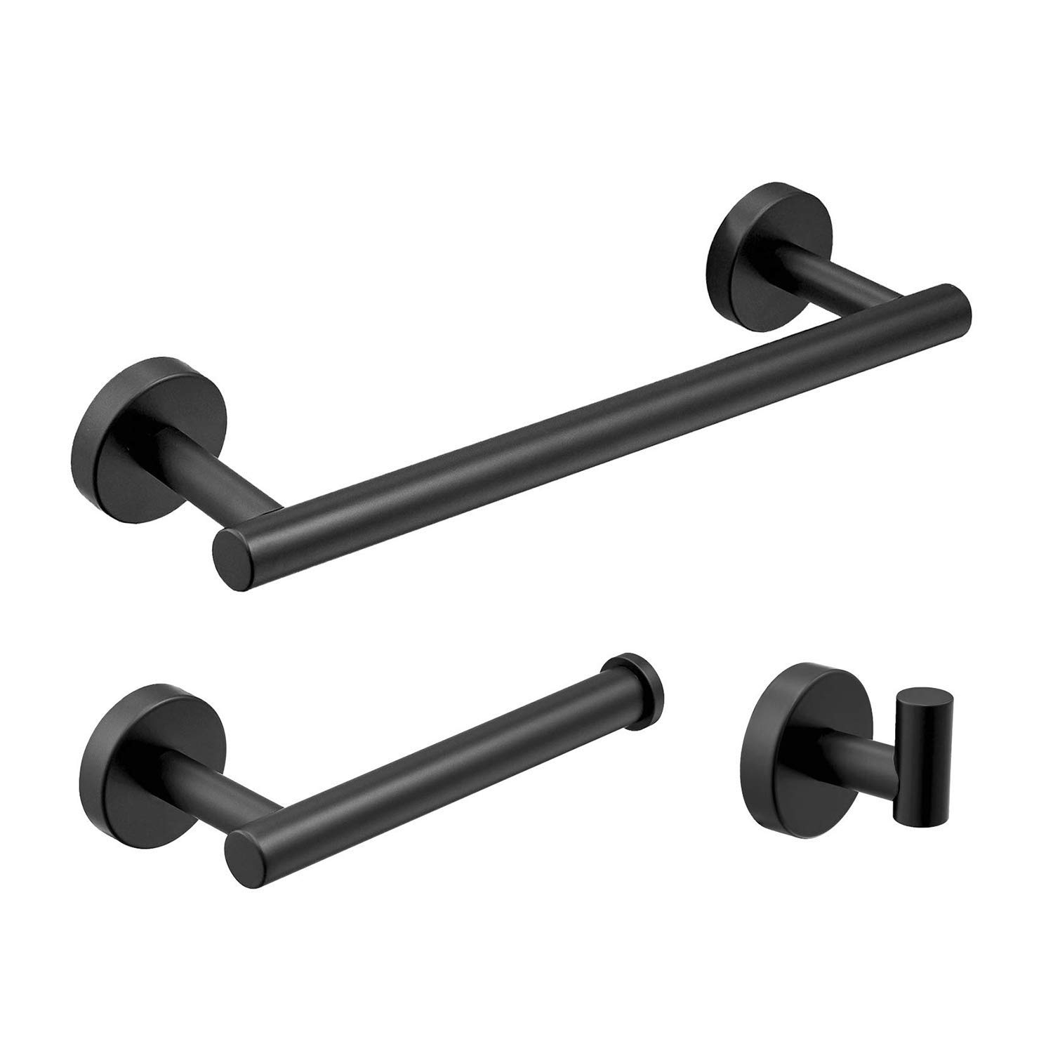 Bathroom Hardware Set 12''Towel Bar, Toilet Paper Holder, Towel Ring, Robe Hook,Black Wall Mounted Bath Hardware Accessory Set