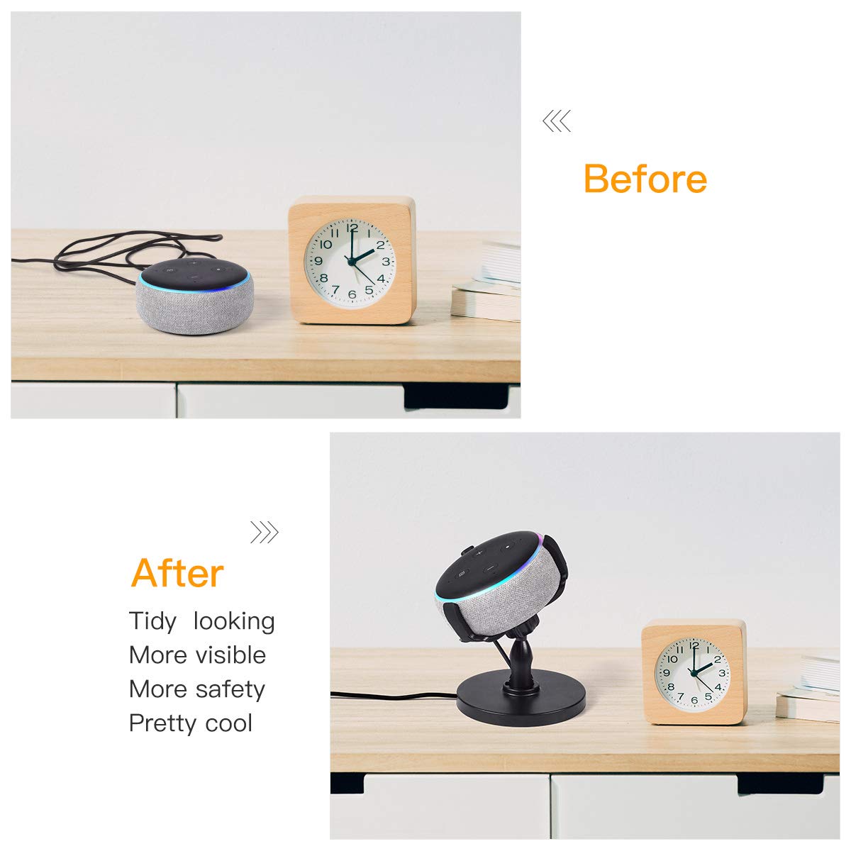 iKammo Table Stand Holder for Dot 3rd Gen - 360°Rotatable Rubber Pedestal Stand Bracket Mount, Dot 3rd Gen Accessories for Smart Home, Enhanced Sound Surround(Black)