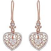 14k Gold Over Sterling Silver Diamond Accent Heart Drop Earrings For Women (0.03 Cttw, I-J Color, I2-I3 Clarity)