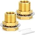 GASHER 2PCS Solid Brass Bulkhead Fittings Bulk Head Pipe Fitting 1/2" FNPT - 1-1/8" MUNS Length-1.5 Inch