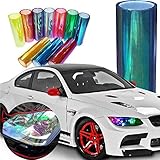 12 by 48 inches Self Adhesive Shiny Chameleon Headlights Tail Lights Fog Lights Films,Film Sheet Sticker,Tint Vinyl Film (12 X 48 Bright Red)