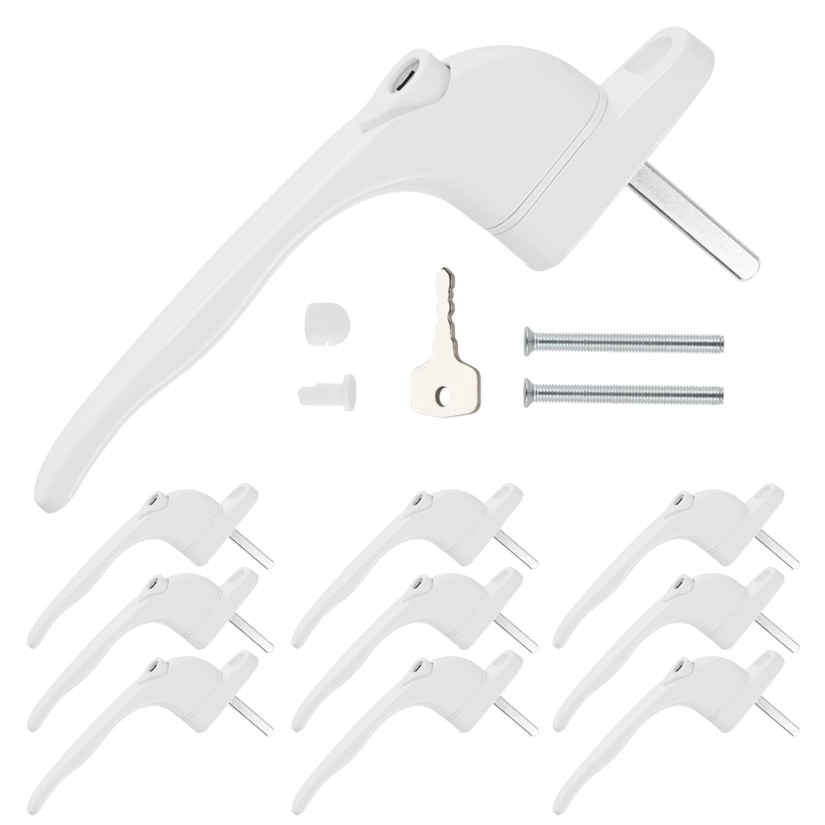 DIDA® White UPVC Window Handles 10-Pack - Universal Lockable Espag Handles for Double Glazed Windows, 40mm Spindle (Left/Right Fit)