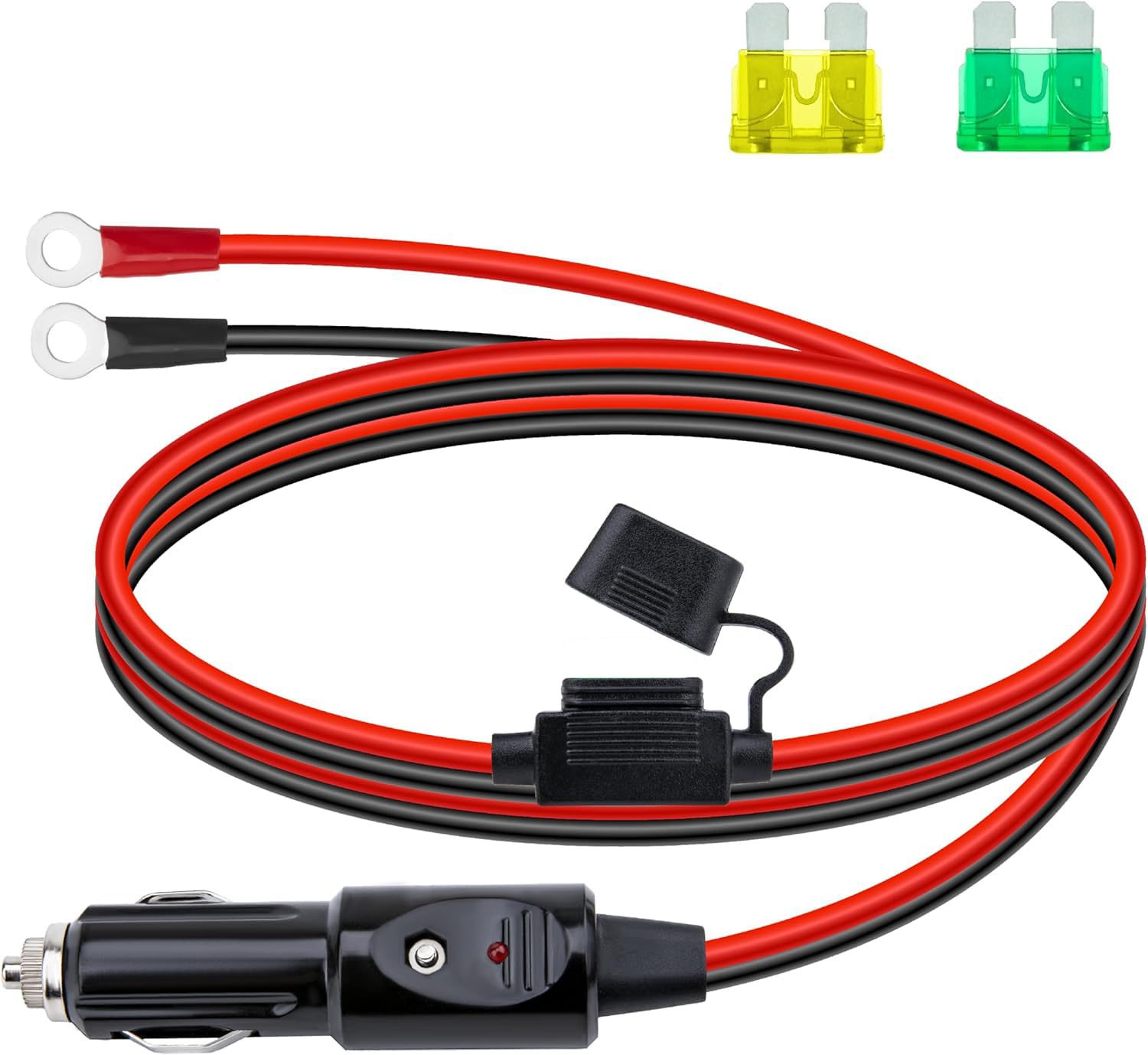 Photo 1 of 12 AWG Heavy Duty Cigarette Lighter Plug, 6.5 FT Cigarette Lighter Male Plug Adapter Cable with LED Lights and Fuse Box (20 A, 30A), Male Cigarette Lighter Plug, Car Accessories for Inverter, Air Pump