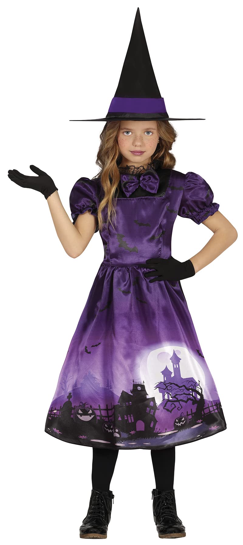 FIESTAS GUIRCA Haunted Purple Witch Fancy Dress for Girls - Kids Witch Costume including Witch Hat - Halloween Girls Costumes 10-12 years