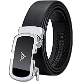 VANNANBA Mens Leather Ratchet Dress Belt for men Automatic Buckle with Gift Box