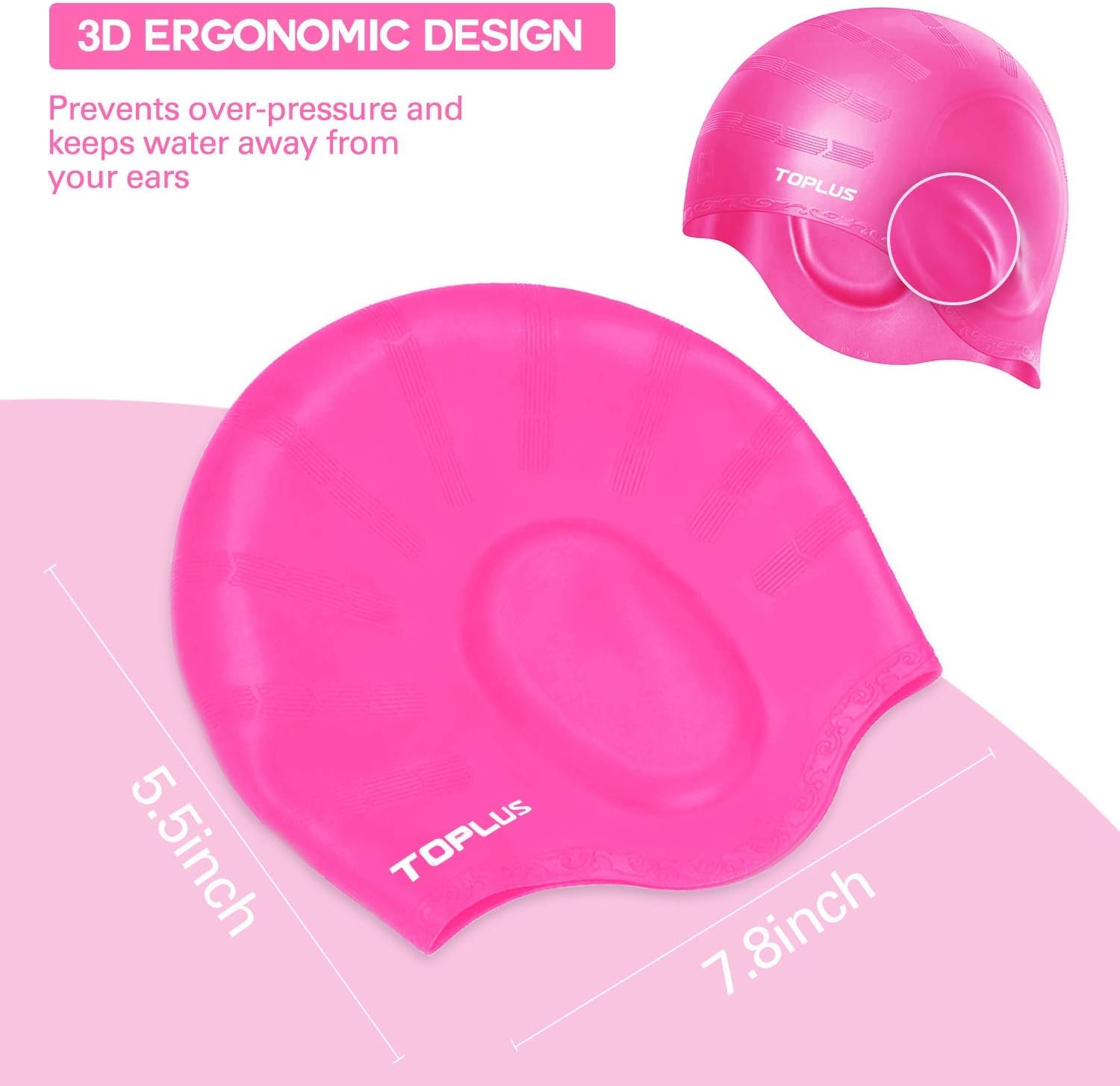 TOPLUS Swim Cap, Silicone Swimming Cap Waterproof Unisex Swimming Caps Non-Slip 3D Ergonomic Design Ear Pockets for All Ages and All Hair Lengths : Sports & Outdoors