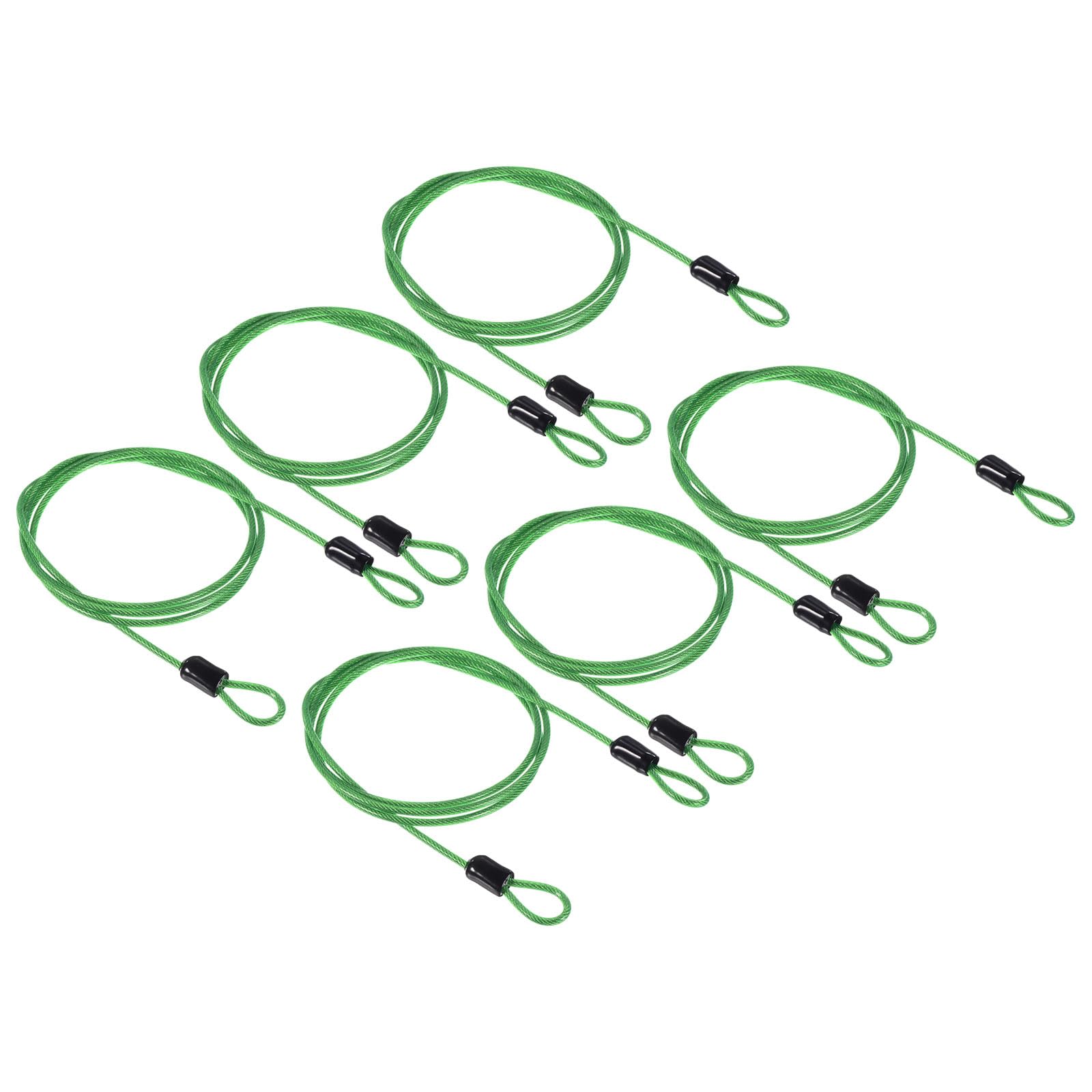 PATIKIL Security Cable 2.5mm x 1m/3.3ft, 6 Pack Coated Luggage Lock Wire Rope with Double Loop, Clear Green