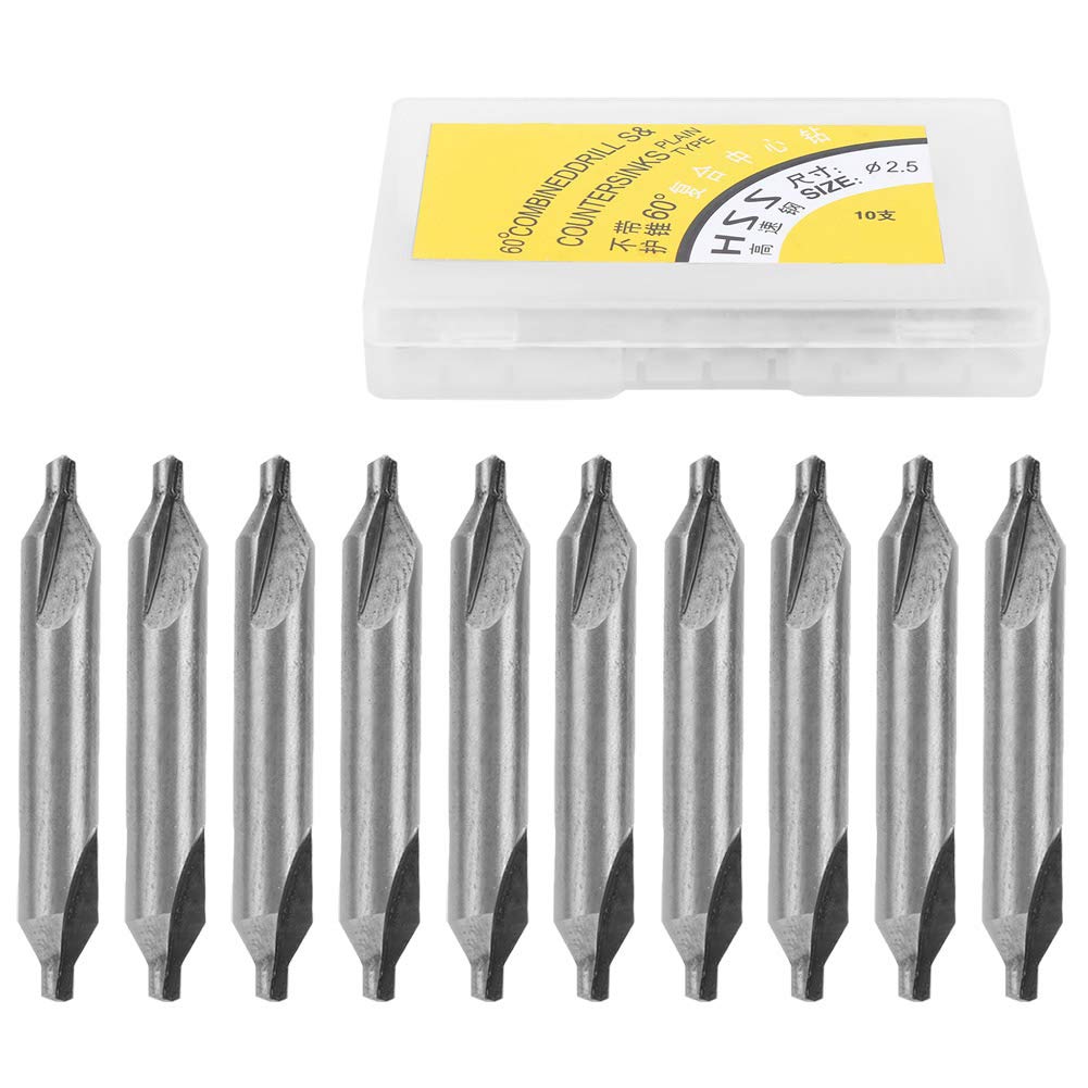 Jeanoko 10Pcs Center Drill Bit Set High Speed Steel 4341 Straight Shank Center Drill Bit Combo Drilling Tools 2.5mm for Hole ProcessingDrilling tools