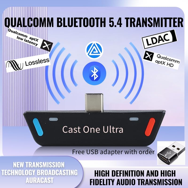 eppfun Le Audio USB C Bluetooth 5.4 Transmitter for Mobile/Game Player/PS5 to Wireless Headphones Earbuds, LDAC/AptX Lossless/Adaptive/Low Latency/Auracast