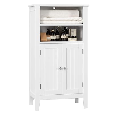 Homfa Bathroom Floor Cabinet, Wooden Storage Organizer, Cream White
