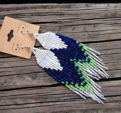Blue & Green Football Inspired Ombre Shoulder Duster Beaded Earrings