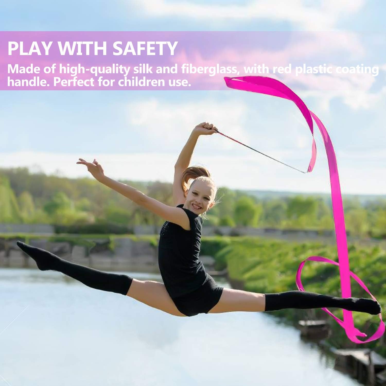 NOVELTY PLACE 10pcs Dance Ribbons Streamers -2m Unisex Children Kids' Gymnastics Dancing Ribbon Wands - Image 5