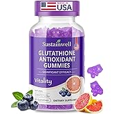 SustainWell Glutathione Collagen Gummies Premium L-Glutathione&Collagen Supplement Gummies for Skin Brightening, Antioxidant Support & Cellular Detox Sugar Free 60 Count Blueberry Flavor