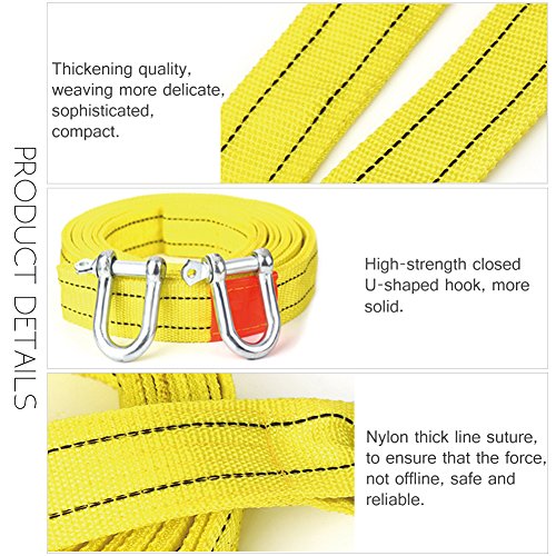 Nylon Tow Strap Heavy Duty Trailer Rope with Safety Hooks 2”x16.4’ 11000 LBS Capacity High Strength Emergency Towing Rope Cable Cord for Cars Trucks
