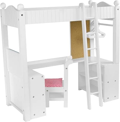 Teamson Kids Loft-Style Bunk Bed Set for 18" Dolls with Chair & Bedding