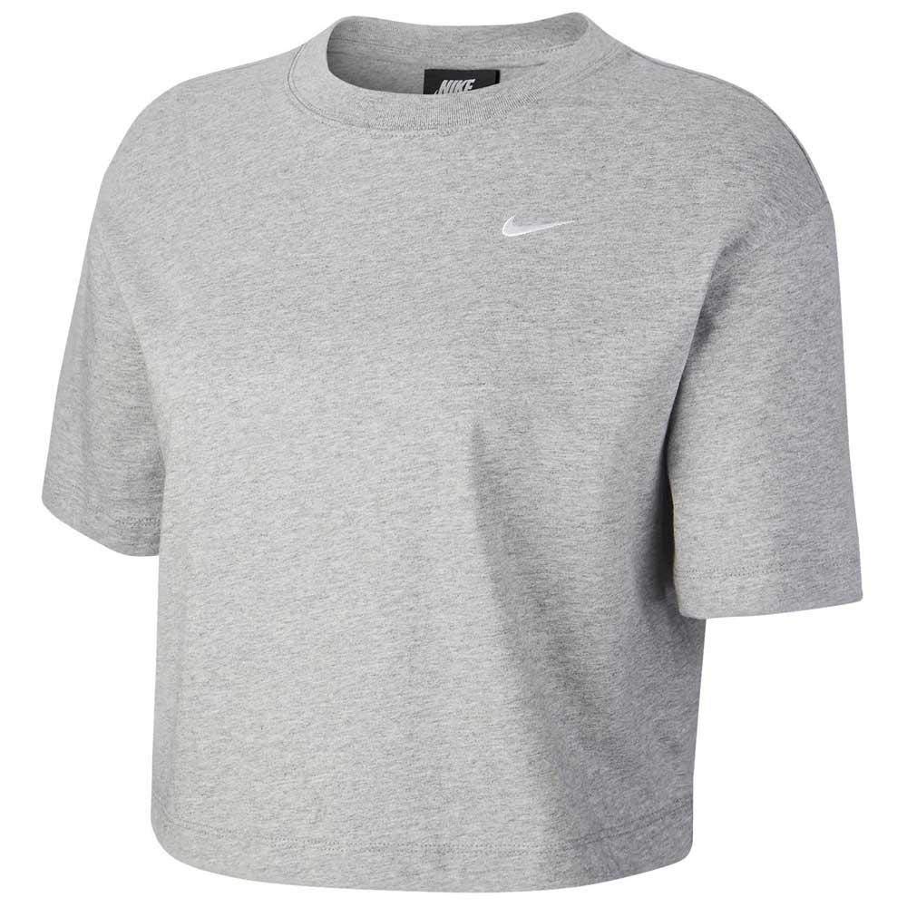 Nike Women W Nsw Essntl Top Ss LBR T-Shirt - Dark Grey Heather/White, Large