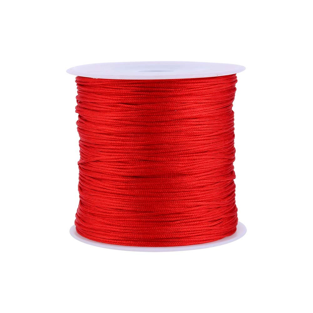 Cikonielf Satin Cord Crafts Nylon Chinese Knot Cord Rattail Macrame Shamballas Thread String Red 100M x 0.8mm