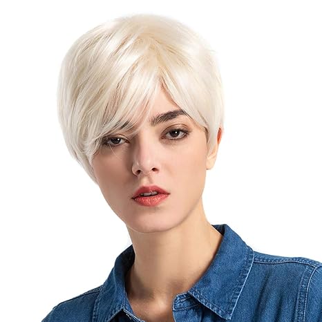 Zanderous Women Ladies Straight Wigs Beige Fringe Man Made Short