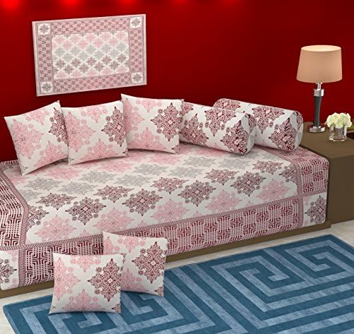 Kritarth Handicrafts 8 pcs Velvet Diwan set content: 1 bedsheet, 5 cushion covers, 2 bolster Cover
