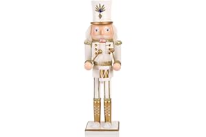 AMOR PRESENT Wooden Christmas Nutcracker, 12inch White Drum Nutcracker Soldier Wooden Nutcracker Figure for Christmas Shelf Table Decoration