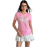SweatyRocks Women's Short Sleeve T Shirts Sequin Bow Crew Neck Summer Casual Tee Tops