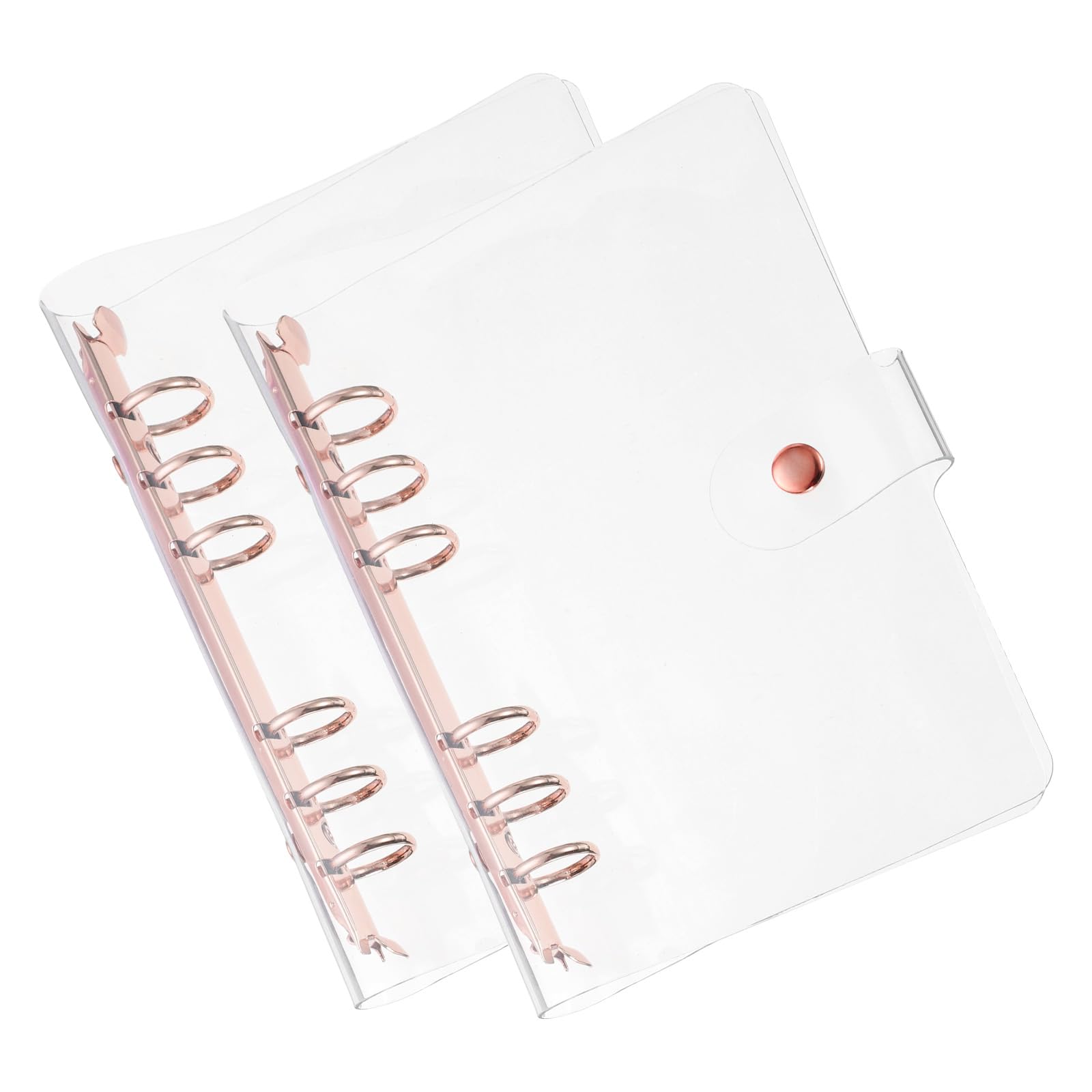 PATIKIL A6 Clear Binder Cover, 2Pcs Soft PVC Loose Leaf Binder Protector Refillable Notebook Shell with Snap Button Closure 6 Ring for DIY Meeting Notebook Folder, Rose Gold