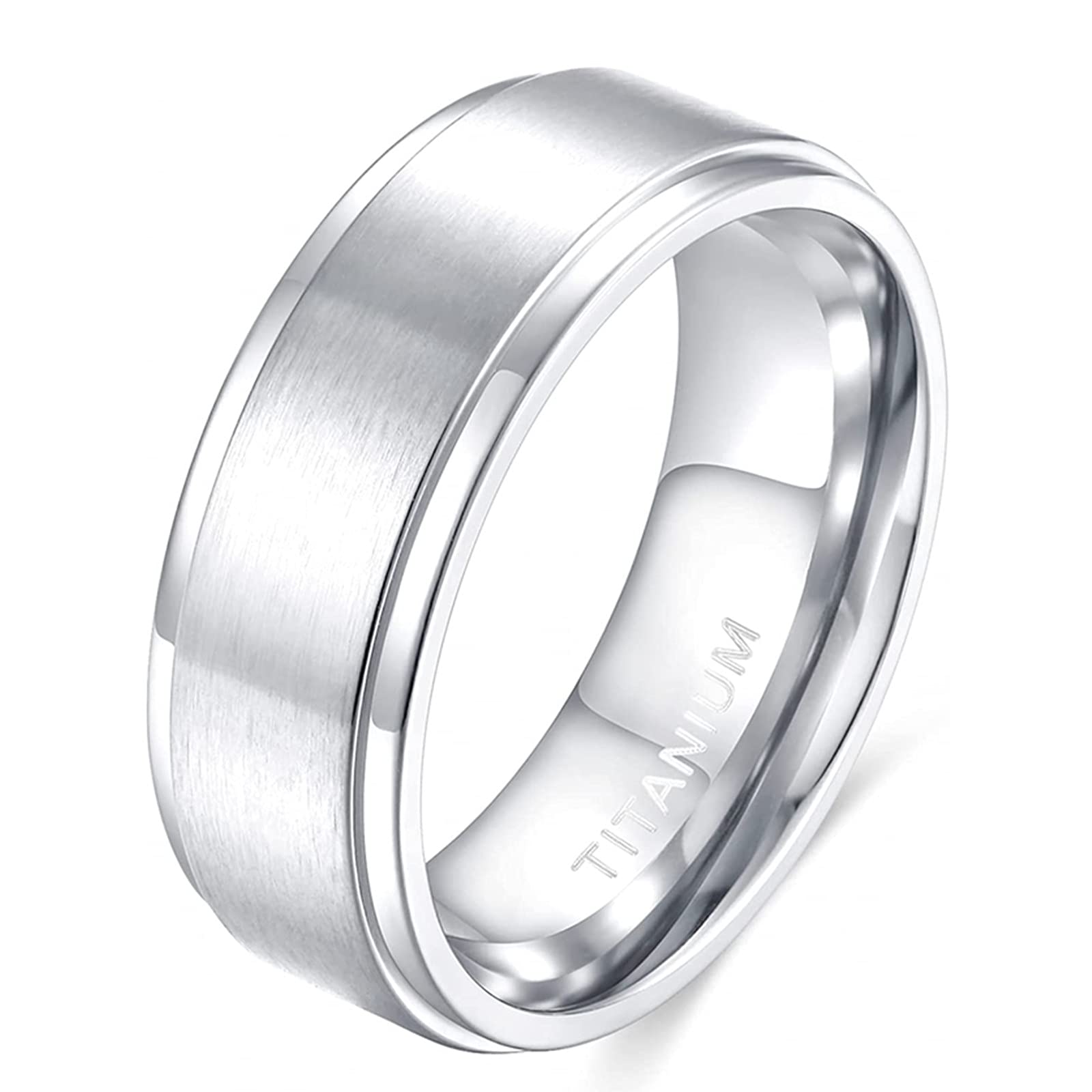 Zakk 4mm 6mm 8mm Silver Titanium Rings Engagement Wedding Band Matte Comfort Fit for Men Women (8mm,Size V 1/2)