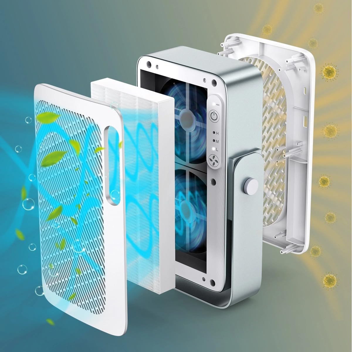 4Lite Personal Laminar Air Purifier: New type of air purifier. Blow laminar, filtrated air stream directly to the face for breathing. Battery built-in, portable.