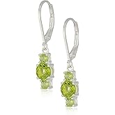 Amazon Essentials Sterling Silver Genuine and Created Gemstone Three Stone Birthstone Leverback Dangle Earrings