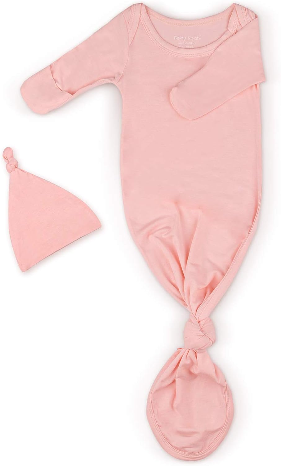 Newborn Baby Knotted Gown, Super Soft Silky Infant Long Sleeve Sleeper for Baby Girl and Boy Sleeping Bag with Hat