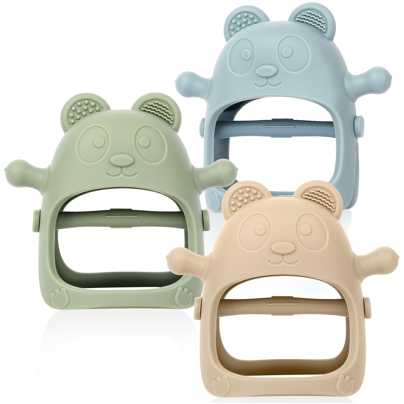 Photo 1 of Eascrozn Baby Teething Toys for Infants 3+ Months Set of 3, Easy to Hold Silicone Teething Mitten with Soft Textures for Sensory Exploration and Teething Pain Relief, Baby Chew Toys for Sucking Needs