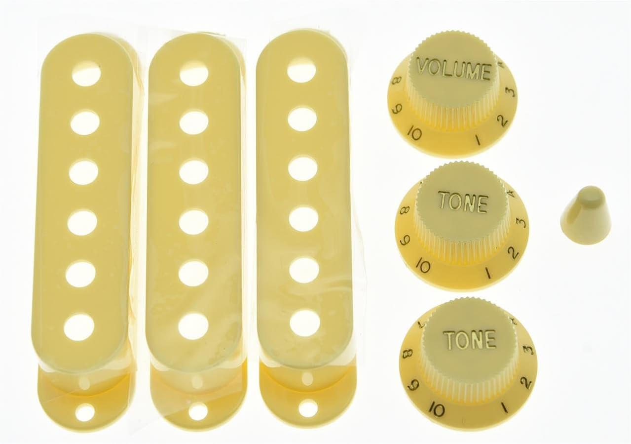 KAISH Vintage Cream ST Strat Pickup Covers Knobs and 5 Way Switch Tip Cap