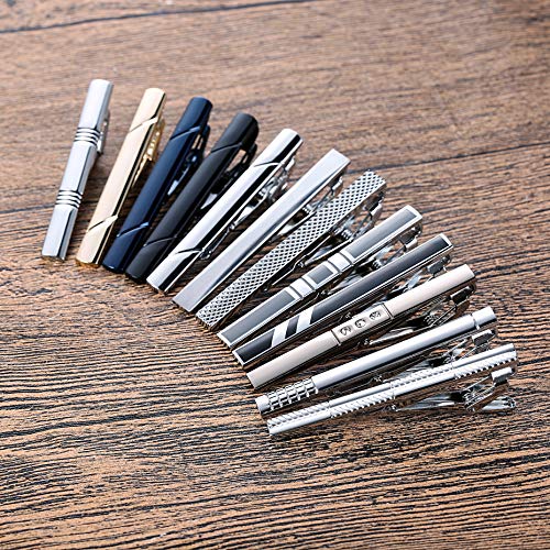 image for YADOCA 12 Pcs Mens Tie Clips Set Regular Classic Tie Bar Clip Wedding 