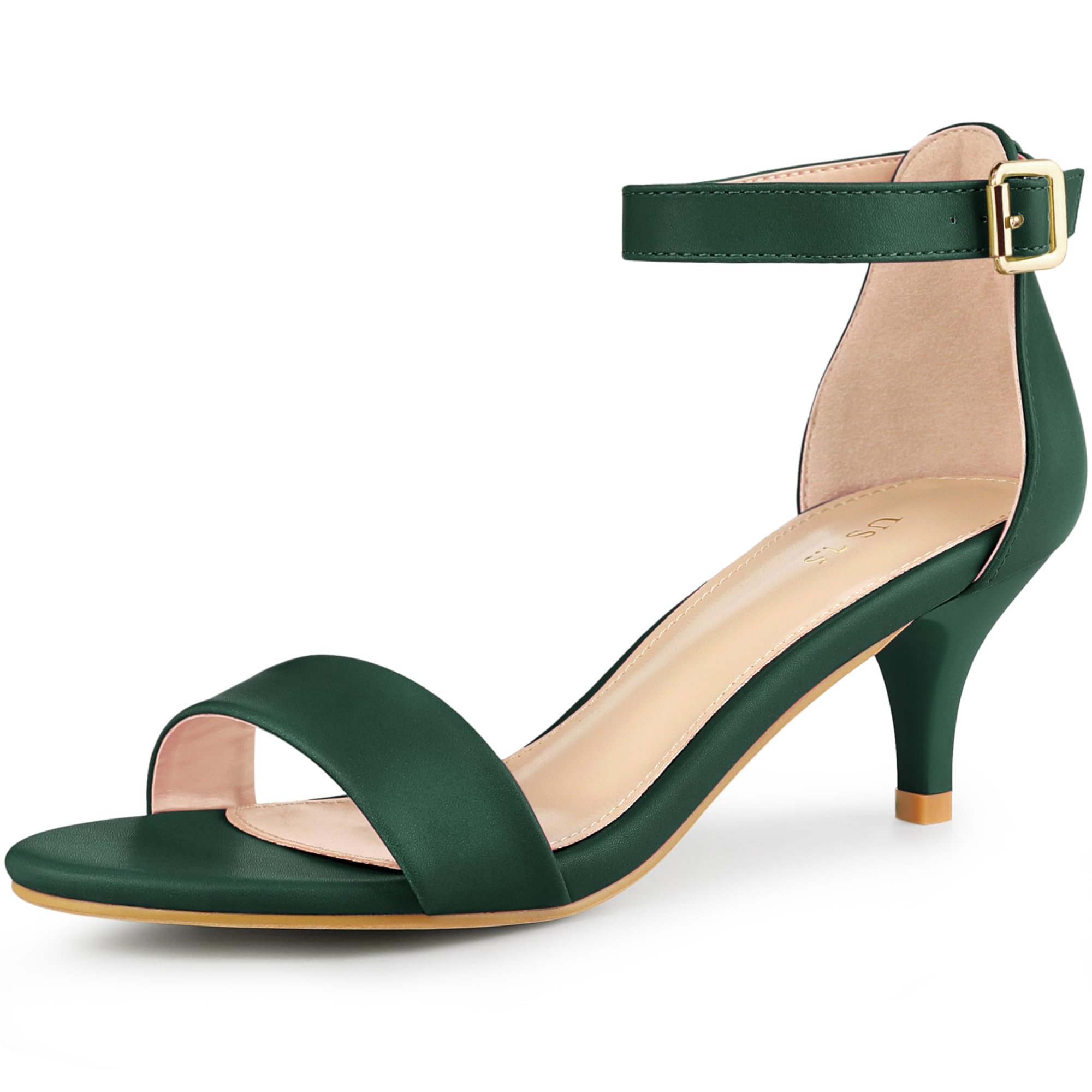 Photo 1 of Perphy Open Toe Ankle Strap Dark Green Kitten Heels Sandals for Women 9 M US