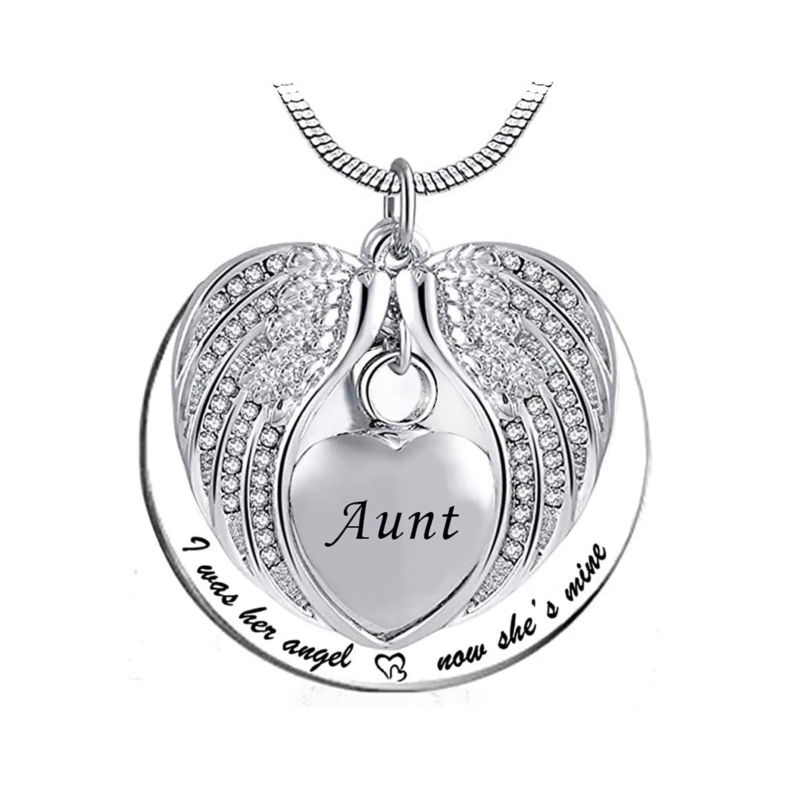 LSxAB Heart Angel Wing Memorial Cremation Urn Ashes Necklaces for Aunt Keepsake Pendant Ashes Holder - I was His Angel Now He's Mine
