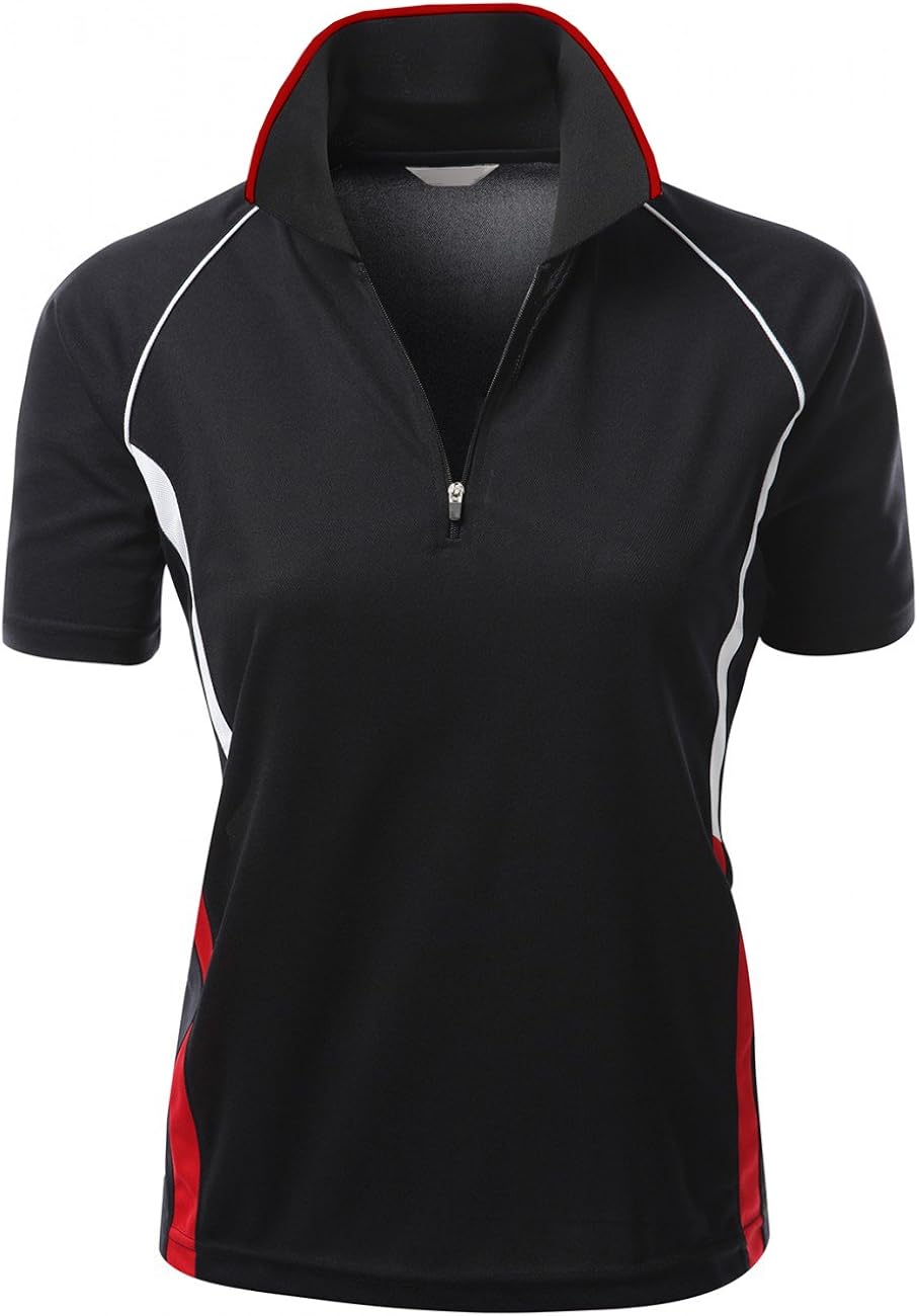 Women's Coolmax 2 Tone Collar Zipup Polo T-Shirt at  Women’s Clothing store