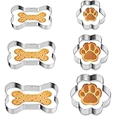 JIYIN 6 PCS Dog Bone Cookie Cutter, 3 Sizes Stainless Steel Dog Bone & Paw Print Cookie Cutter Set Biscuit Mold for Theme Party Homemade Treats and Baking