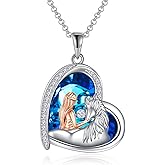 Horse Necklace Women Sterling Silver Crystal Love Heart with Horse Pendant Necklace Jewelry Christmas Gifts for Horse Lovers