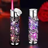 BJZFAA 2 Pack Colorful Black and Silver Lighter Torch Cool,Refillable Windproof Jet Torch Flame Adjustable Lighters,BBQ Candles Camping (Butane Not Included)