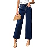 Sidefeel Women's Straight Leg Jeans High Waisted Petite Stretchy Jeans Zimbaplatinum Wide Leg Ankle Denim Pants with Pockets