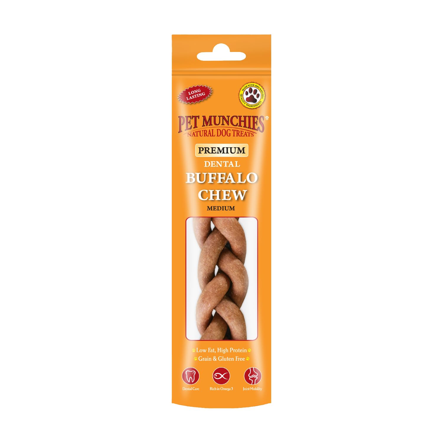 Pet Munchies Medium Buffalo Dental Chew, Healthy, Natural and Long-Lasting Dog Treats, Grain Free and Low in Fat 55g