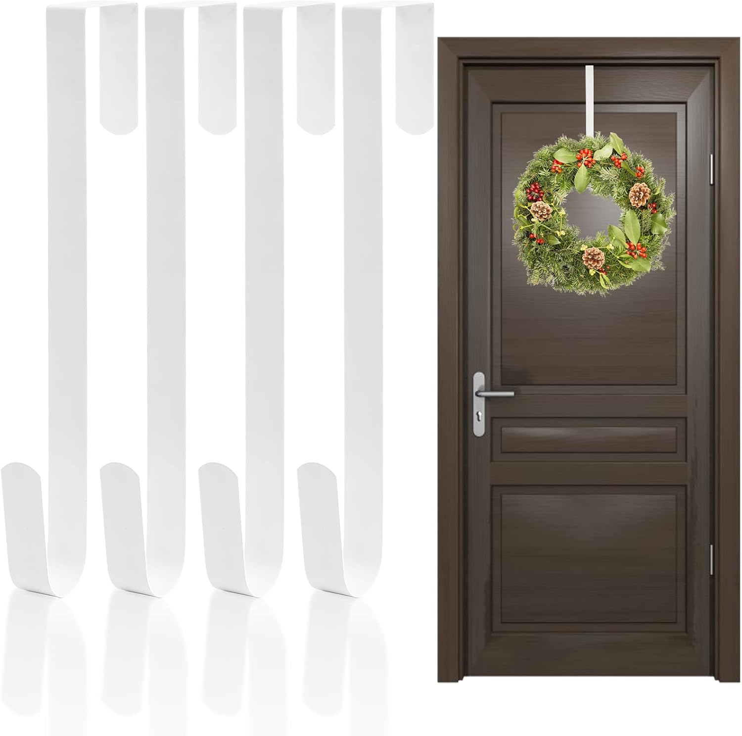 Wreath Hangers - Tebery 4 Pack Premium Wreath Hanger Door Hangers, 12-Inch White Over The Door Hooks, Long Wreath Hangers for Hanging Christmas Decorations, Clothes, Towels, Signs and More